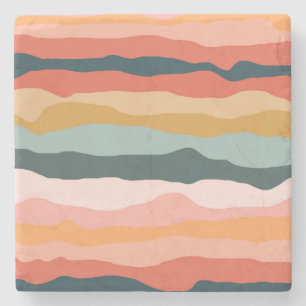 Retro Abstract Kleurrijke Aardse Golvende Streep L Stenen Onderzetter