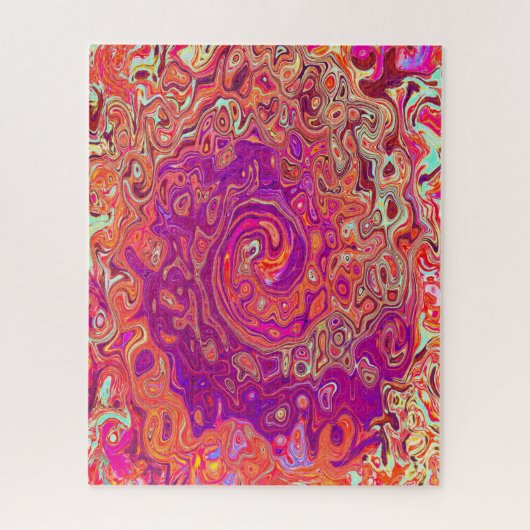 Retro Abstract Koraal en Paarse Marmer Werveling Legpuzzel (Verticaal)