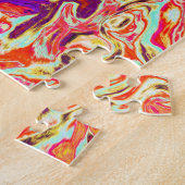 Retro Abstract Koraal en Paarse Marmer Werveling Legpuzzel (Zijkant)