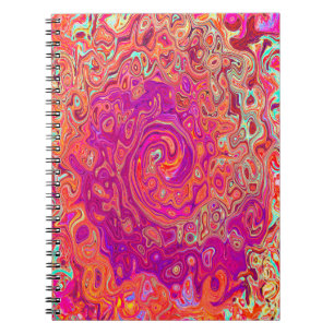 Retro Abstract Koraal en Paarse Marmer Werveling Notitieboek