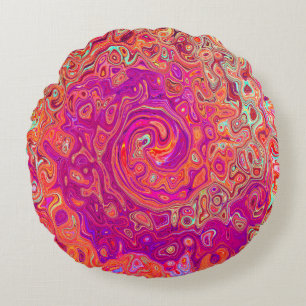 Retro Abstract Koraal en Paarse Marmer Werveling Rond Kussen