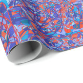 retro abstract kunst blauw krabbelpatroon cadeaupapier (Rol Hoek)