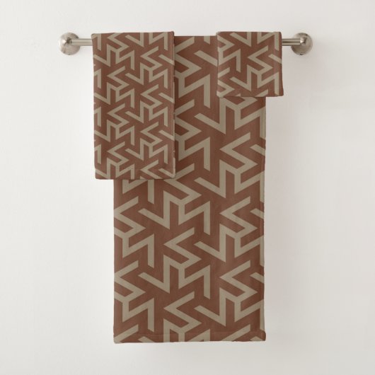 Retro Abstract Mid-Century Modern Patroon in Brown Bad Handdoek (Insitu)