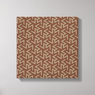 Retro Abstract Mid-Century Modern Patroon in Brown Canvas Afdruk
