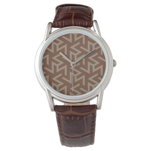 Retro Abstract Mid-Century Modern Patroon in Brown Horloge (Voorkant)