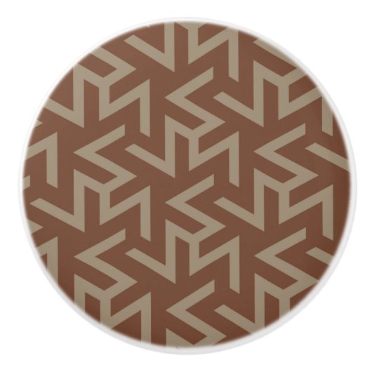 Retro Abstract Mid-Century Modern Patroon in Brown Keramische Knop (Voorkant)