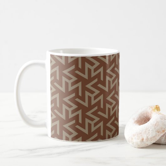 Retro Abstract Mid-Century Modern Patroon in Brown Koffiemok (Met donut)