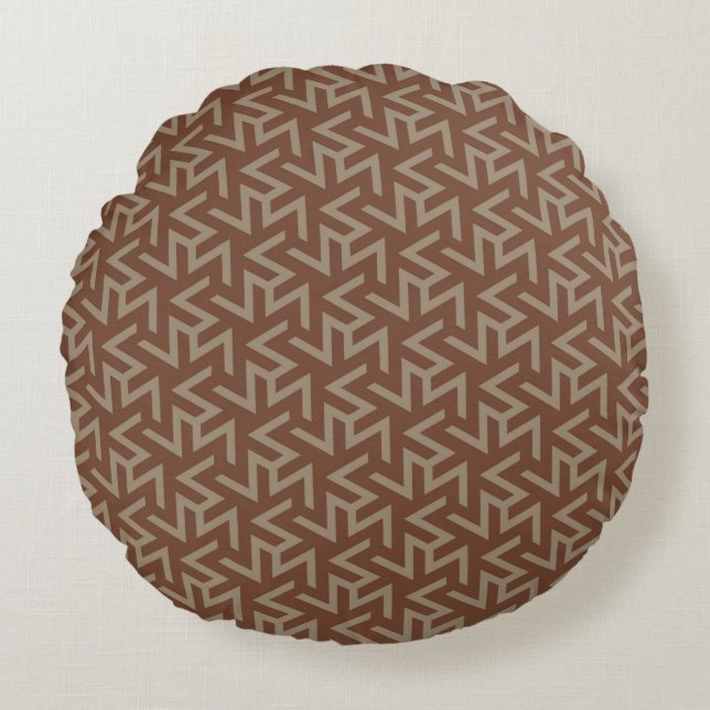 Retro Abstract Mid-Century Modern Patroon in Brown Rond Kussen (Voorkant)