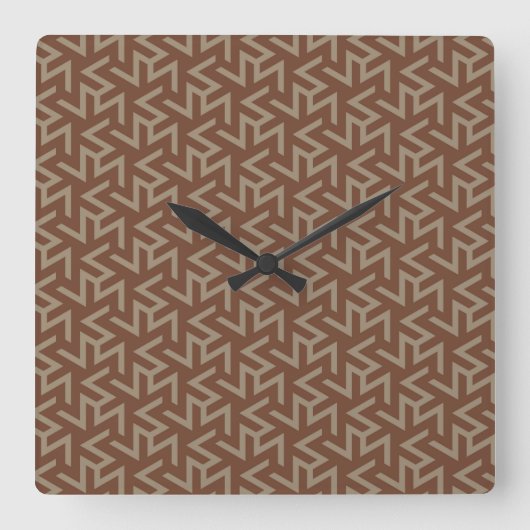 Retro Abstract Mid-Century Modern Patroon in Brown Vierkante Klok (Voorkant)
