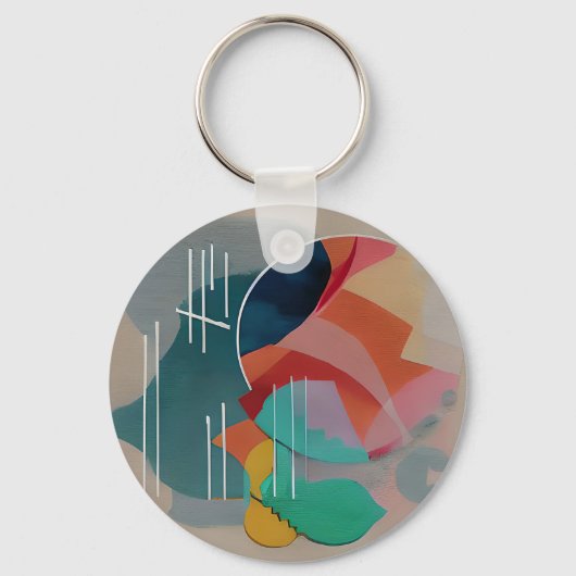 Retro abstract minimalistische kunst sleutelhanger (Voorkant)