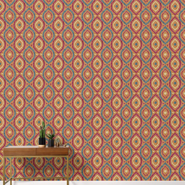 Retro abstract ontwerp in groene Ikat navajo stijl Behang (Hal)