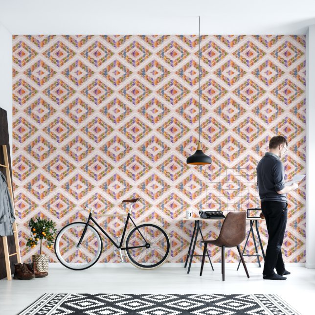 Retro abstract ontwerp in Ikat geometrische stijl. Behang (Woonkamer)