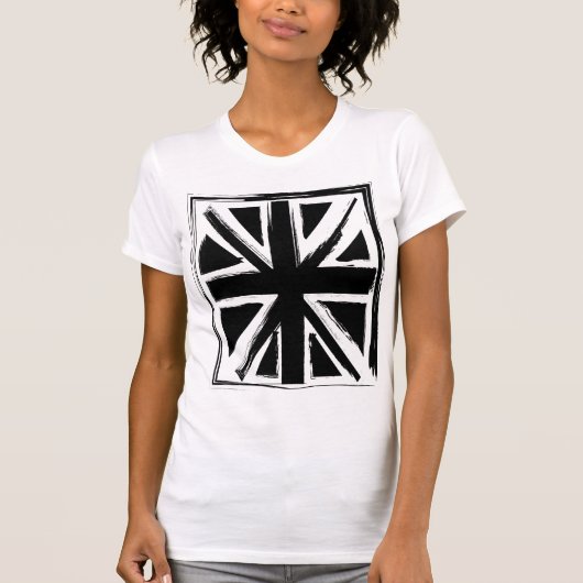 Retro abstract ontwerp van de zwarte unijack t-shirt (Voorkant)