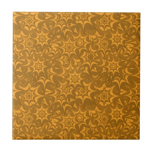 Retro Abstract Oranje Floral Star Pattern Tegeltje (Voorkant)