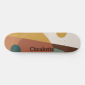 Retro abstract patroon bruin groen geel persoonlijk skateboard (Horizontaal)