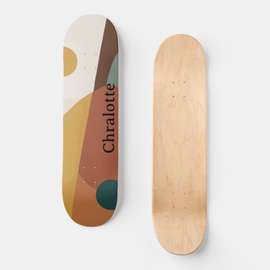 Retro abstract patroon bruin groen geel persoonlijk skateboard (Voorkant)
