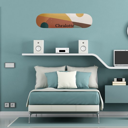 Retro abstract patroon bruin groen geel persoonlijk skateboard