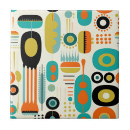 Retro abstract patroon kleurrijke mid-century mode tegeltje