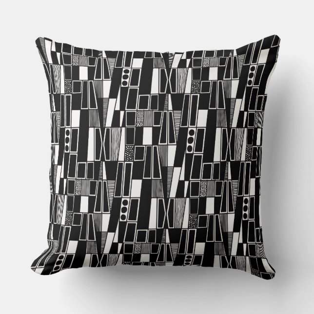 Retro Abstract Pattern 300521 - Zwart op wit Kussen (Voorkant)