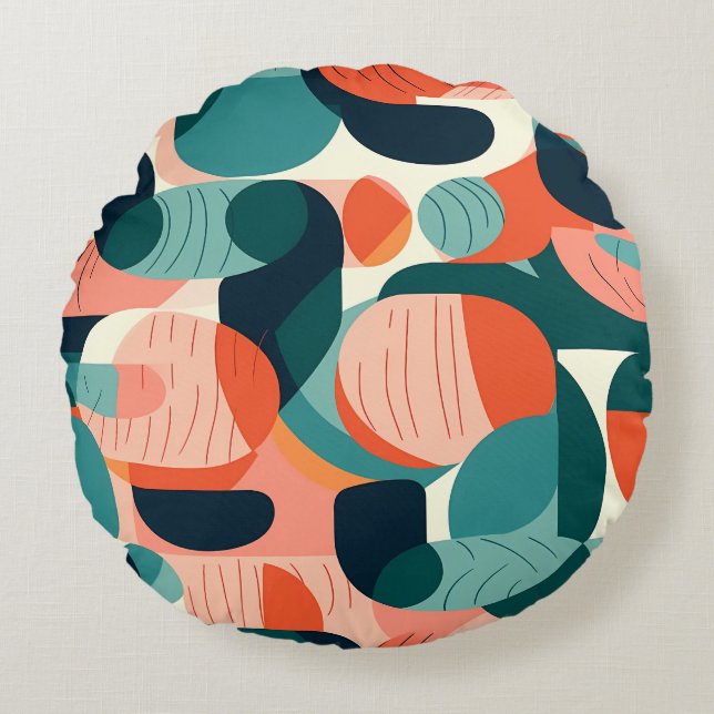 Retro Abstract Rhythmic Flow Pillow Rond Kussen (Voorkant)