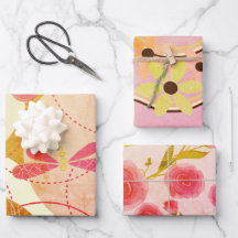 Retro abstract roze beige bloem Inpakpapier 