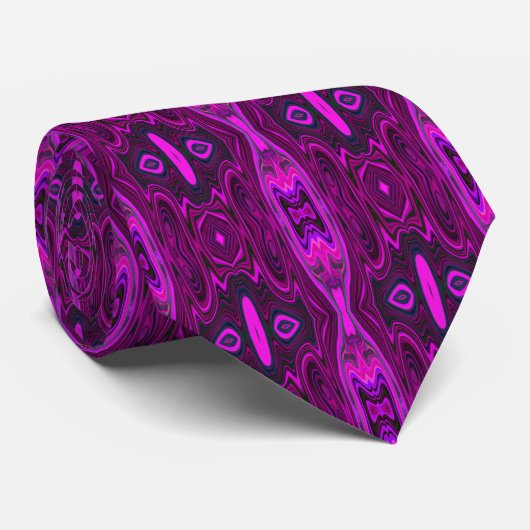 Retro Abstract Roze en Magenta Patroon Stropdas (Opgerold)