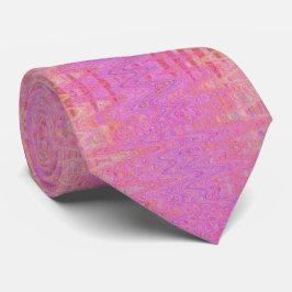 Retro Abstract Roze en Oranje Golvende Lijnen Stropdas