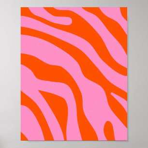 retro Abstract roze en Sinaasappel Poster