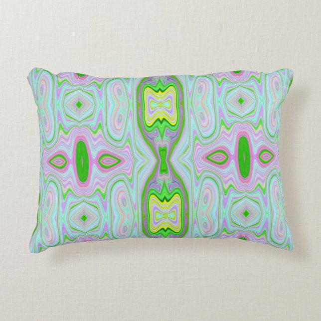 Retro Abstract roze, kalkgroen en Aqua Pattern Accent Kussen (Voorkant)