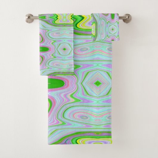 Retro Abstract roze, kalkgroen en Aqua Pattern Bad Handdoek (Insitu)