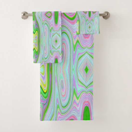 Retro Abstract roze, kalkgroen en Aqua Pattern Bad Handdoek (Insitu)