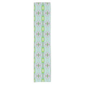 Retro Abstract roze, kalkgroen en Aqua Pattern Korte Tafelloper (Voorkant)