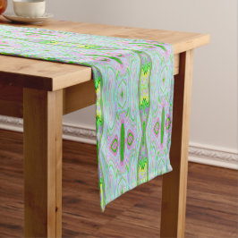 Retro Abstract roze, kalkgroen en Aqua Pattern Korte Tafelloper