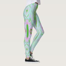 Retro Abstract roze, kalkgroen en Aqua Pattern Leggings