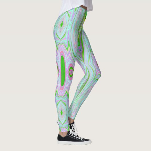 Retro Abstract roze, kalkgroen en Aqua Pattern Leggings (Rechts)