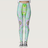 Retro Abstract roze, kalkgroen en Aqua Pattern Leggings (Voorkant)