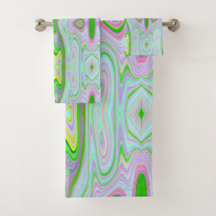 Retro Abstract Roze, Limoengroen en Aqua Patroon Bad Handdoek