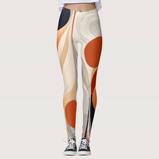 Retro Abstract Sinaasappel & Cream Pattern Leggings (Voorkant)