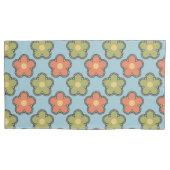 Retro Abstract Sinaasappel en Groene Bloemen op Bl Kussensloop (Voorkant-Links)