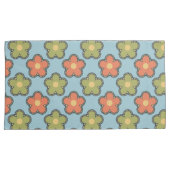 Retro Abstract Sinaasappel en Groene Bloemen op Bl Kussensloop (Voorkant-Rechts)