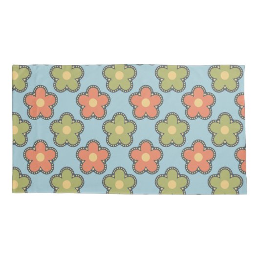 Retro Abstract Sinaasappel en Groene Bloemen op Bl Kussensloop (Achterkant-Links)