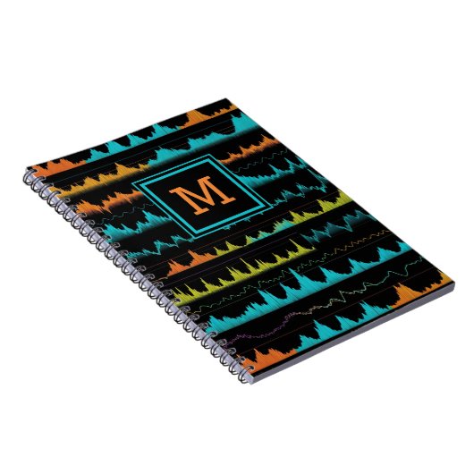 Retro Abstract Sound Wave Pattern Monogram Notitieboek (Rechterzijde)
