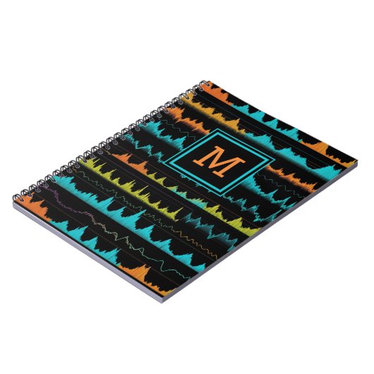 Retro Abstract Sound Wave Pattern Monogram Notitieboek (Linkerzijde)