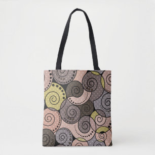 Retro, abstract, spiraalvormig tote bag