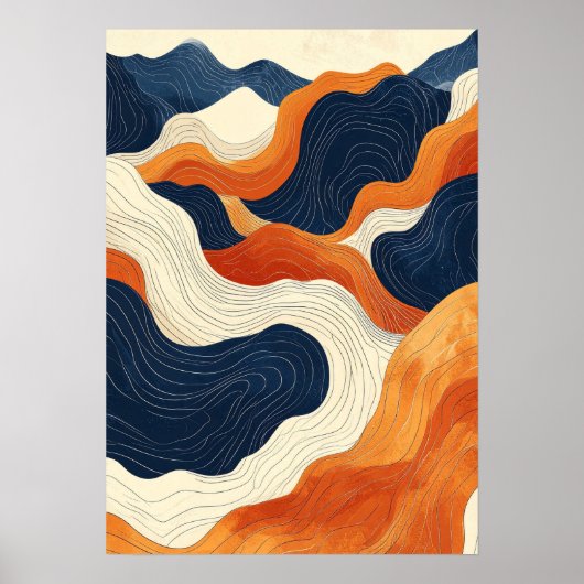 Retro Abstract Topografisch Contourlijn Kunst Vint Poster (Voorkant)