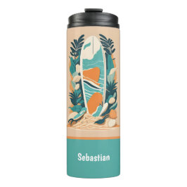 Retro Abstract Tropical Beach Surfboard voor Tiene Thermosbeker