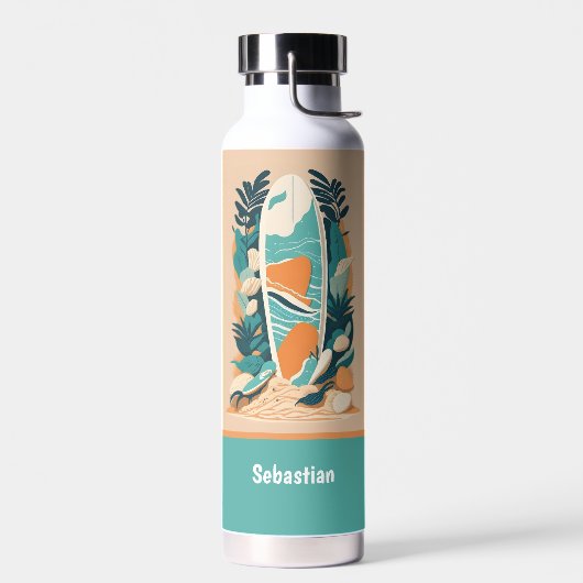 Retro Abstract Tropisch Strand Surfboard Waterfles (Links)