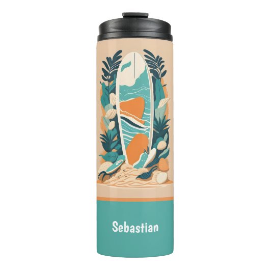 Retro Abstract Tropisch Strand Surfplank voor tien Thermosbeker (Voorkant)