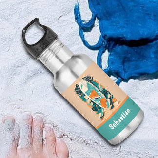 Retro Abstract Tropisch Strand Surfplank voor tien Waterfles