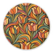 Retro Abstract Tulip Floral Pattern Keramische Knop (Voorkant)